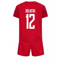 Danmark Kasper Dolberg #12 Hjemmebanesæt Børn VM 2022 Kortærmet (+ Korte bukser)